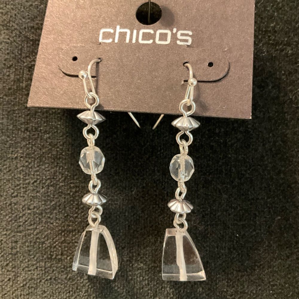 0087-Chico's Silver and Clear Dangle Earrings
